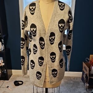 No Boundaries Gray Cardigan with Skull Design